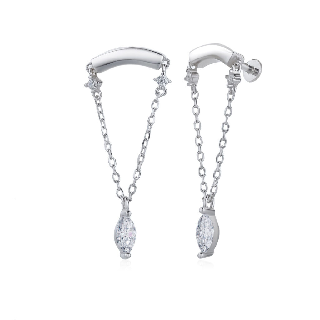 עגיל פירסינג בהברגה מכסף עם אבן חן מבית סיליה ורה