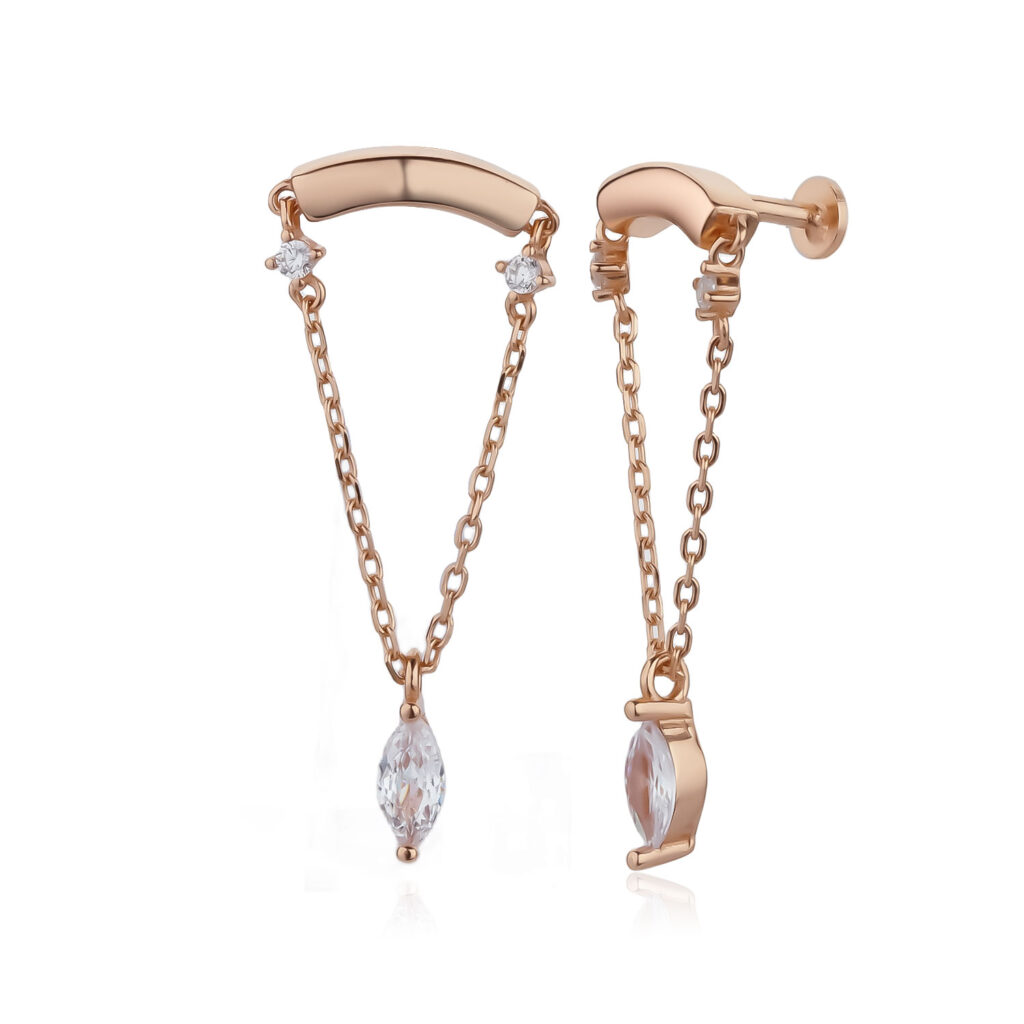 עגיל פירסינג בהברגה מרוז גולד עם אבן חן מבית סיליה ורה