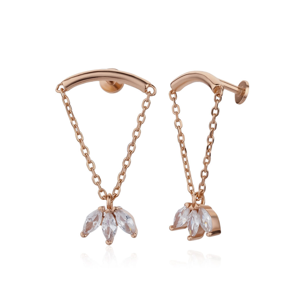 עגיל פירסינג מכסף עם תליון נופל ואבני חן מבית סיליה ורה